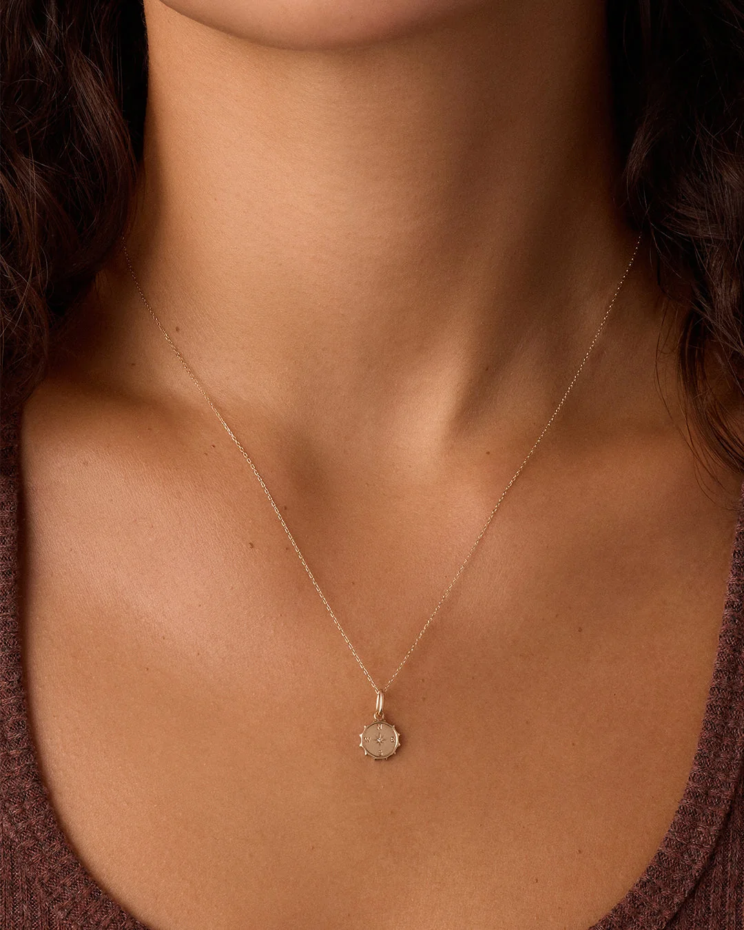 14K Diamond Compass Charm