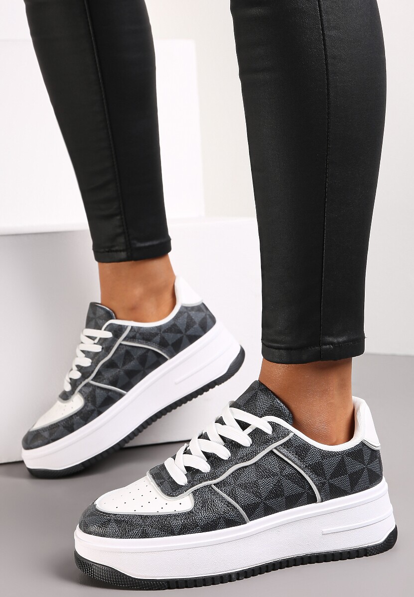 Szare Sneakersy w Geometryczny Wzór na Platformie Vihid