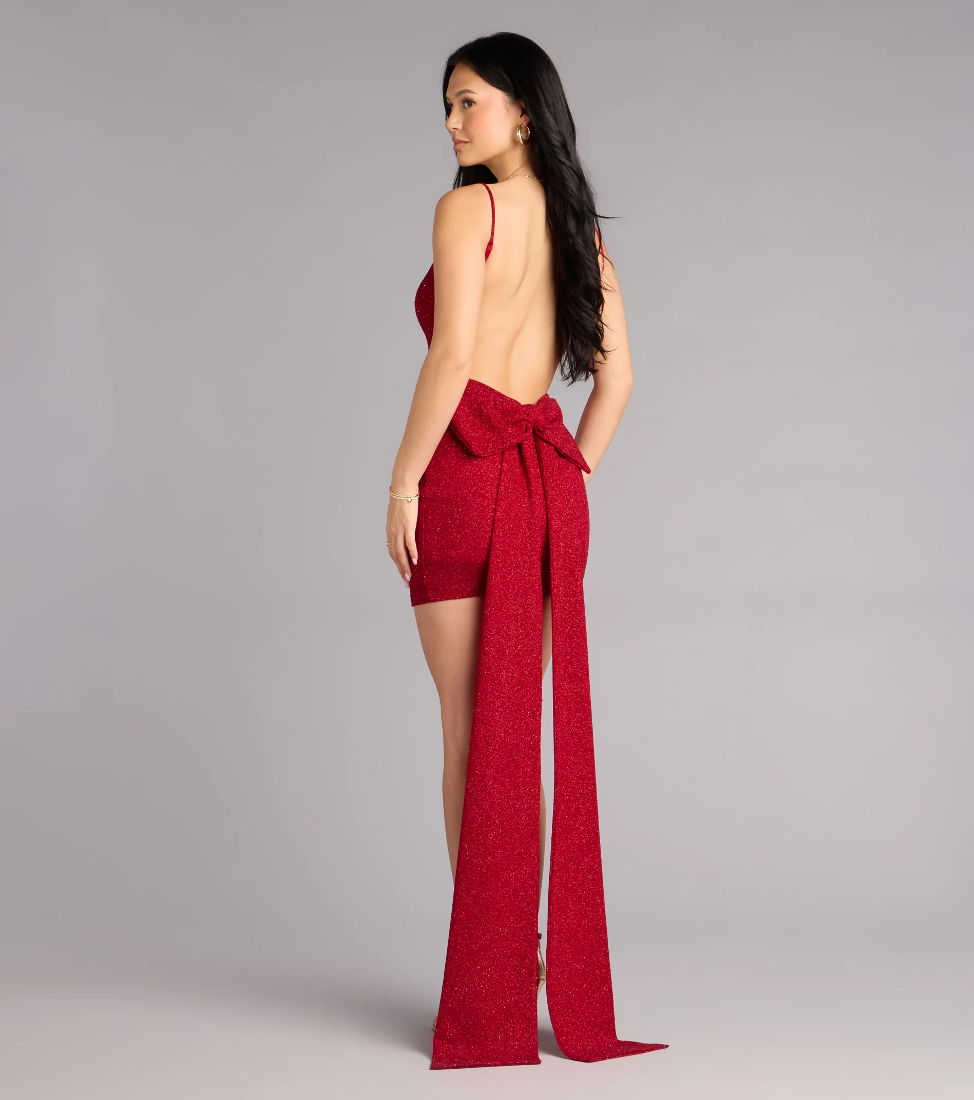 Toni Glitter Open Back Bow Mini Dress