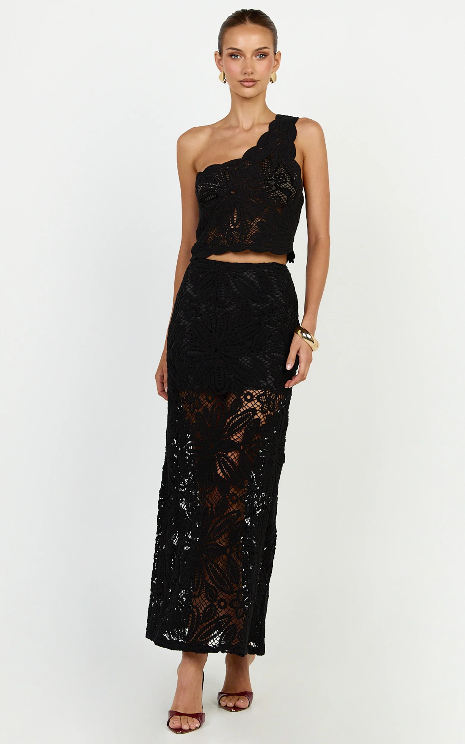 Charlene Top - Crochet One Shoulder Top in Black