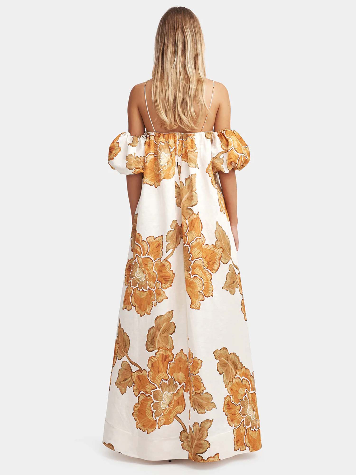 Golden Garden Off-Shoulder Maxi Dress
