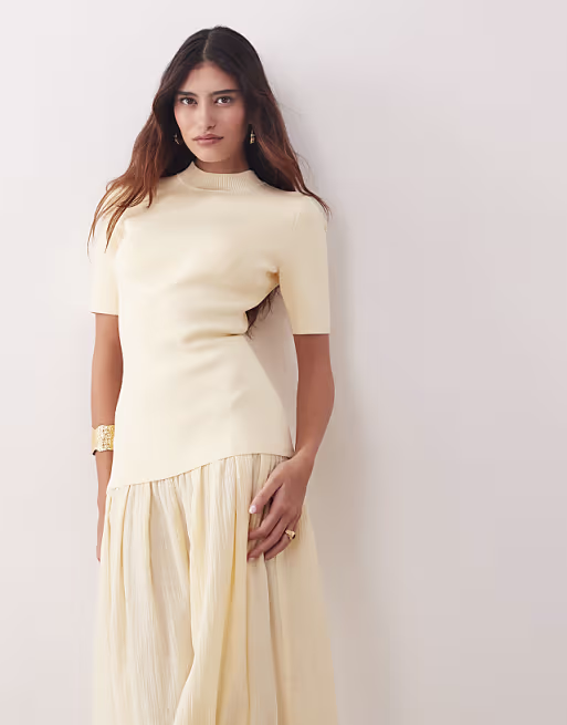 ARRANGE knit short sleeve hybrid midi dress in buttermilk