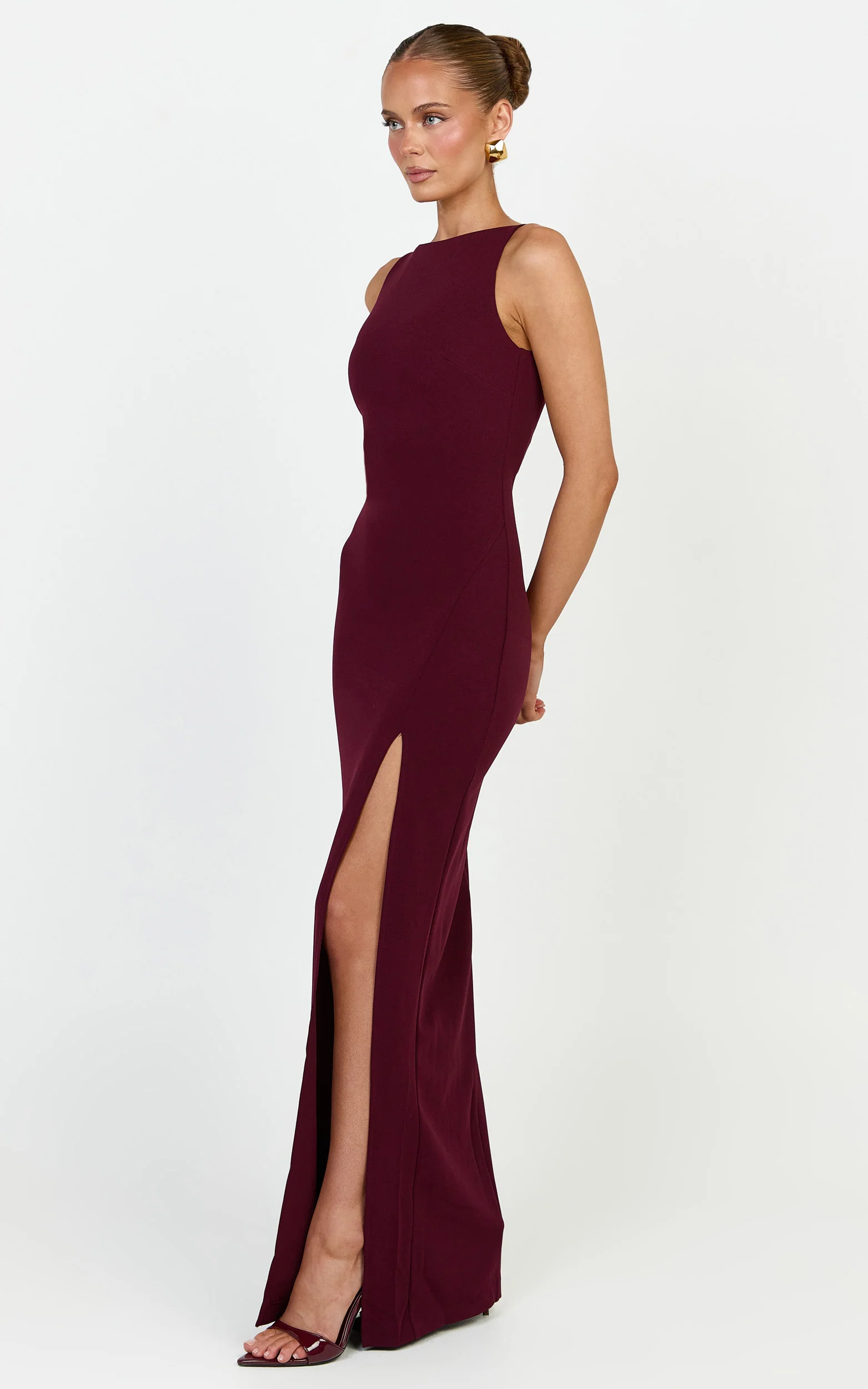Indi Maxi Dress - Boat Neck Bodycon Dress in Plum