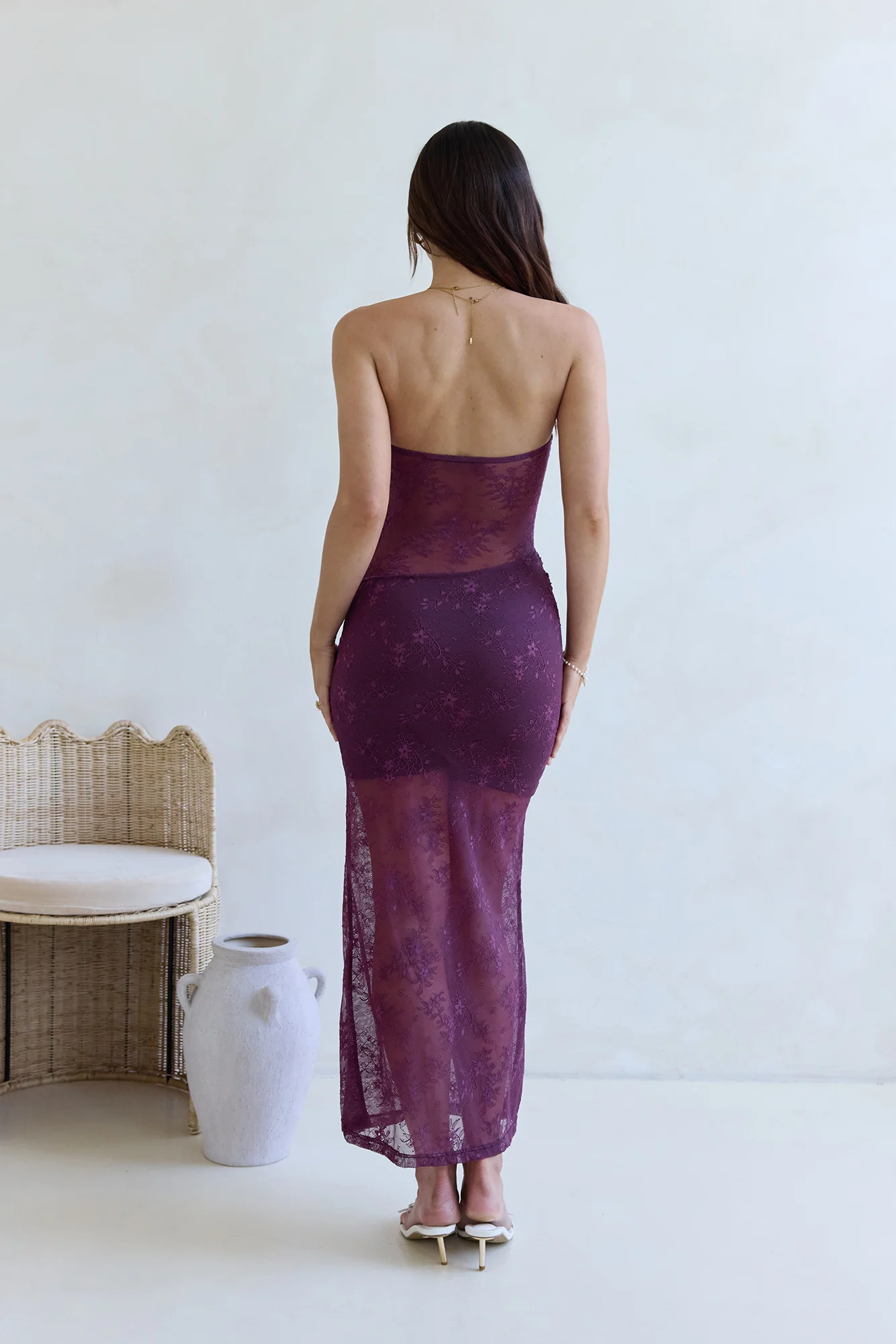 For The Lovers Lace Strapless Maxi Dress Plum