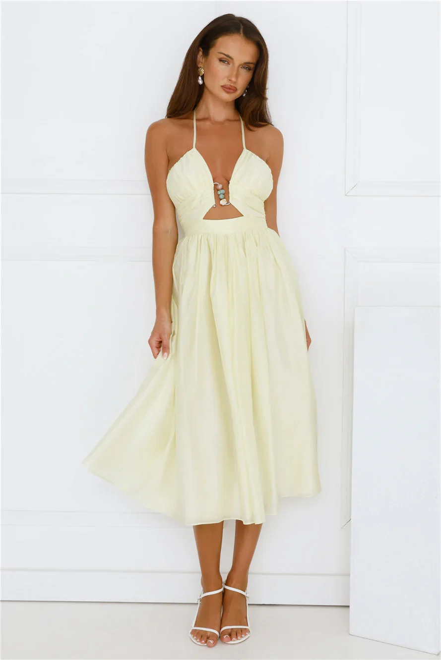 Seabreeze Dreamer Halter Midi Dress Yellow