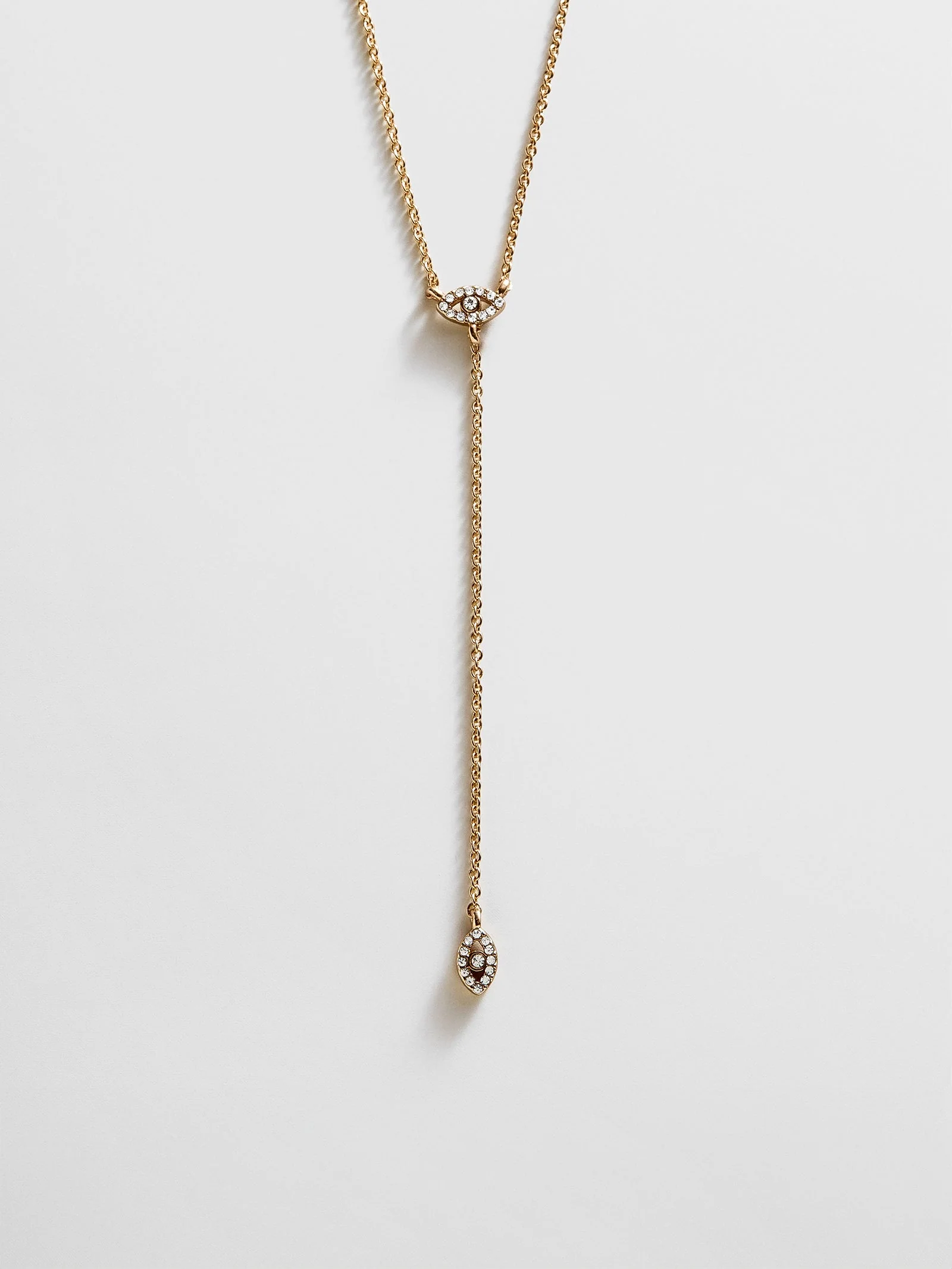 Evil Eye Lariat Necklace - Gold/Pavé
