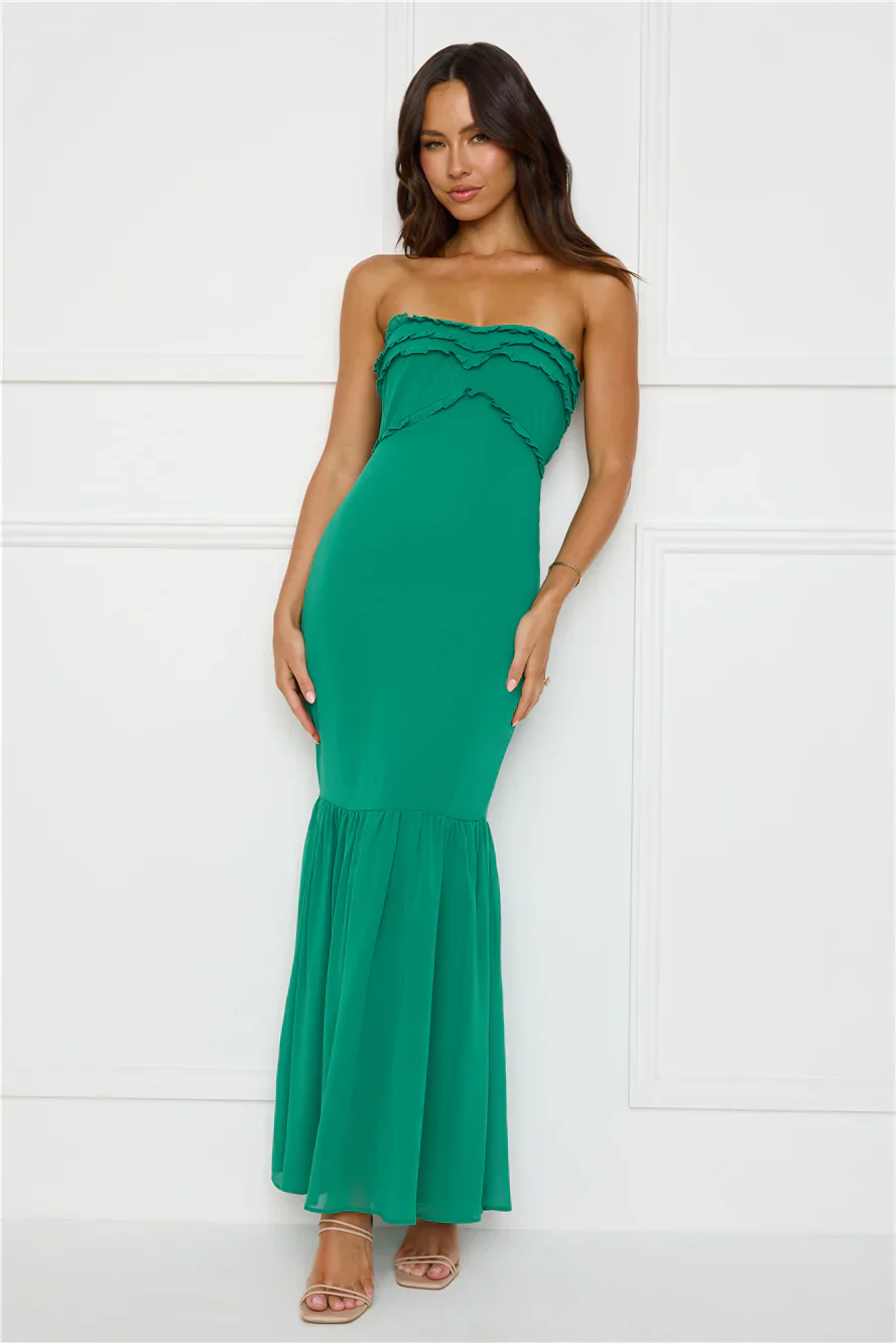 Stylish Snake Strapless Maxi Dress Green - luluinthesky