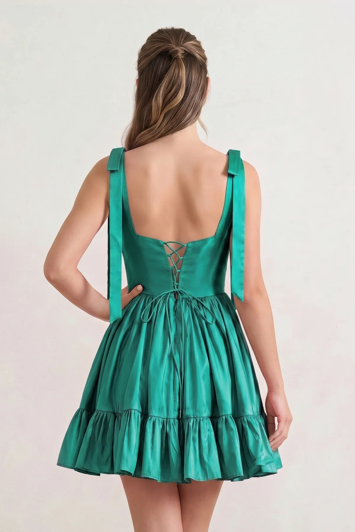 A-line Sweetheart Pink Ruffled Taffeta Homecoming Dress With Bow Straps