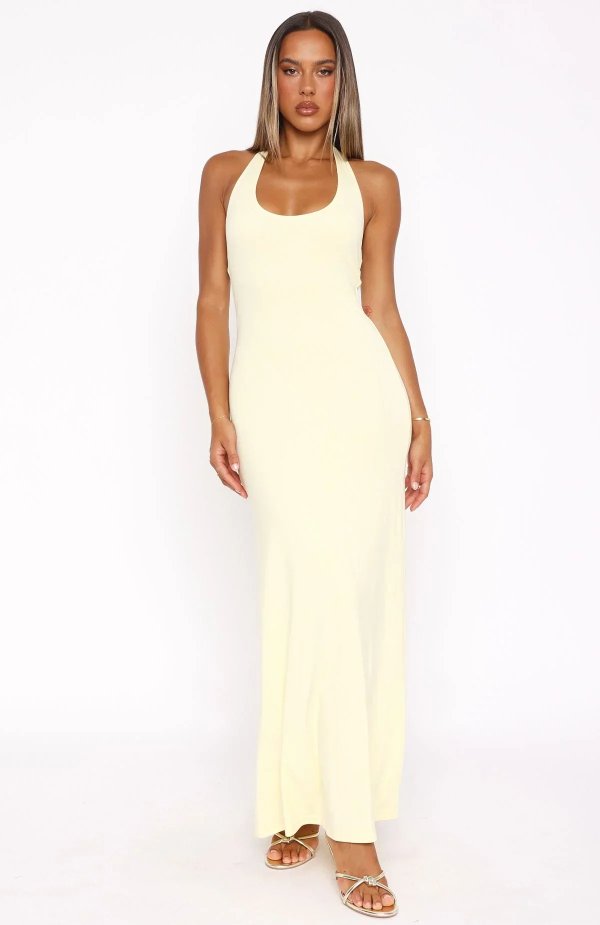Took A Chance Halter Maxi Dress Lemon