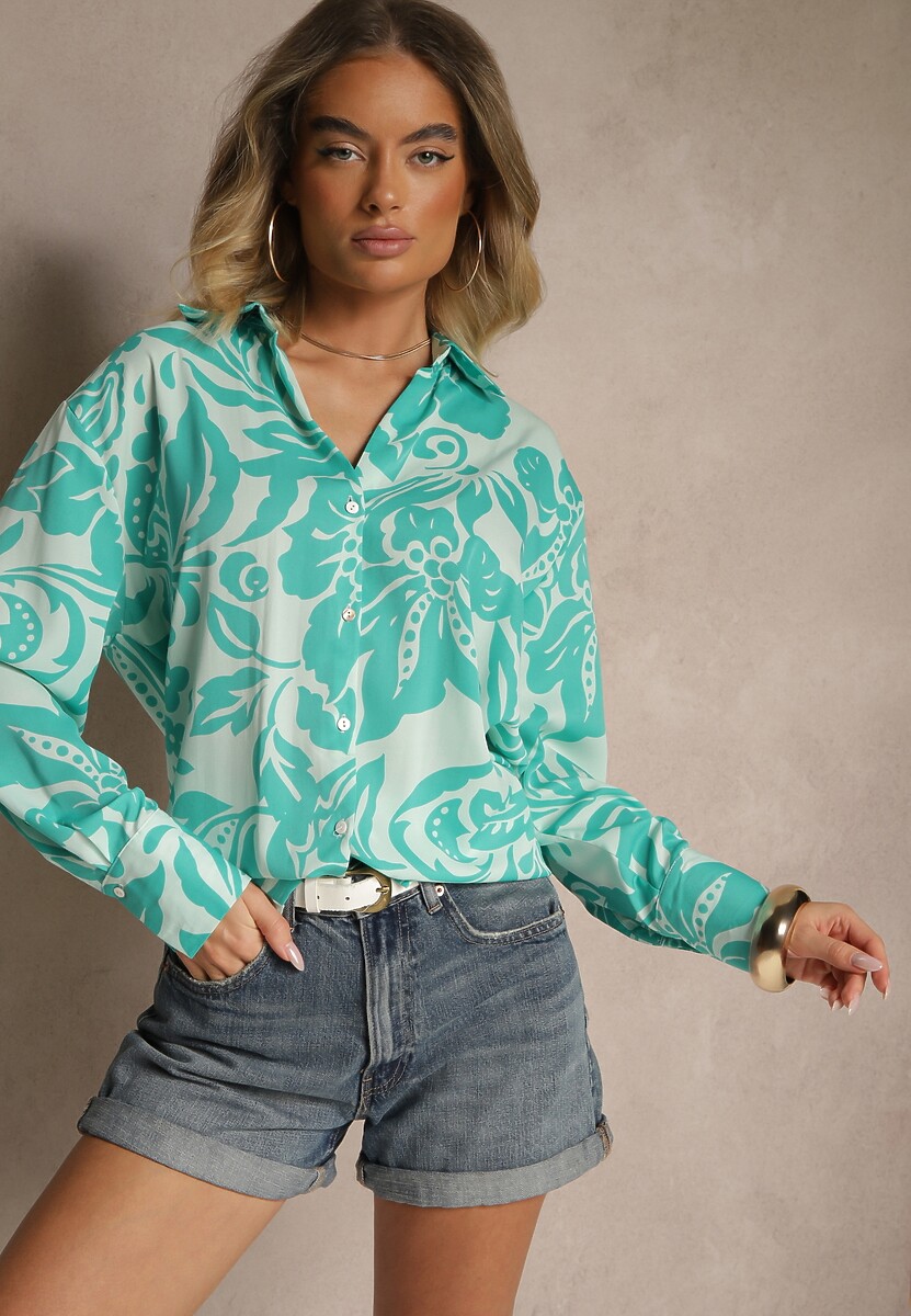 Pomarańczowa Koszula Oversize w Kwiatowy Print Boinea