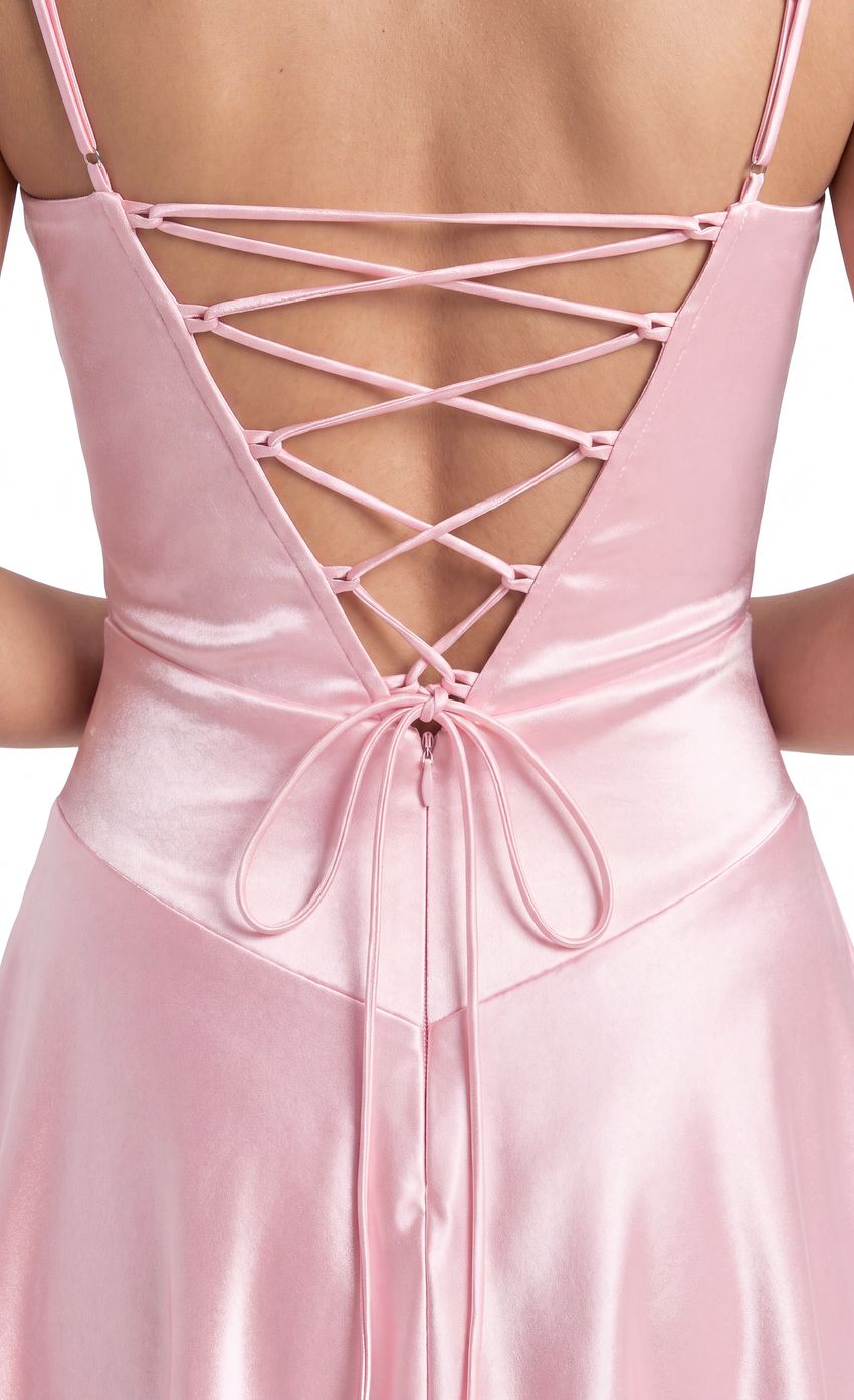 Satin Lace-Up Mini Dress in Pink