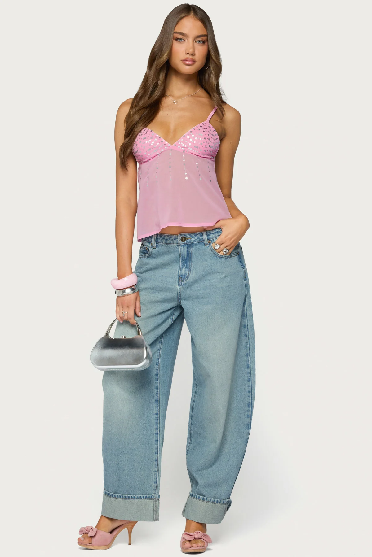 Klio Sequin Chiffon Babydoll Top