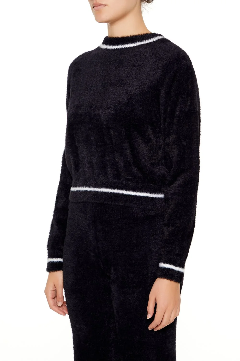 Two-Tone Fuzzy Knit Sweater