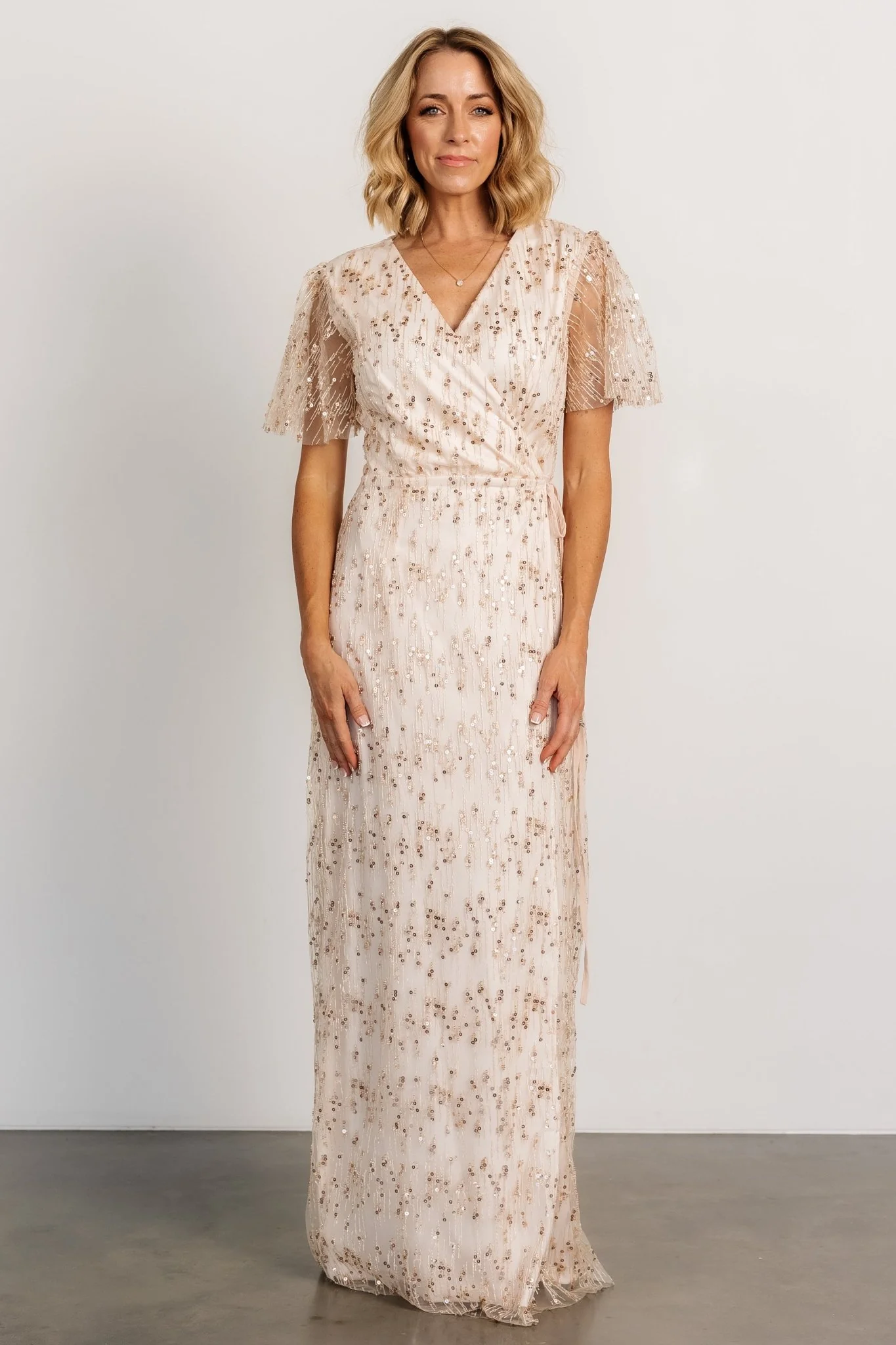 Liza Sequin Wrap Maxi Dress | Rose Gold - luluinthesky