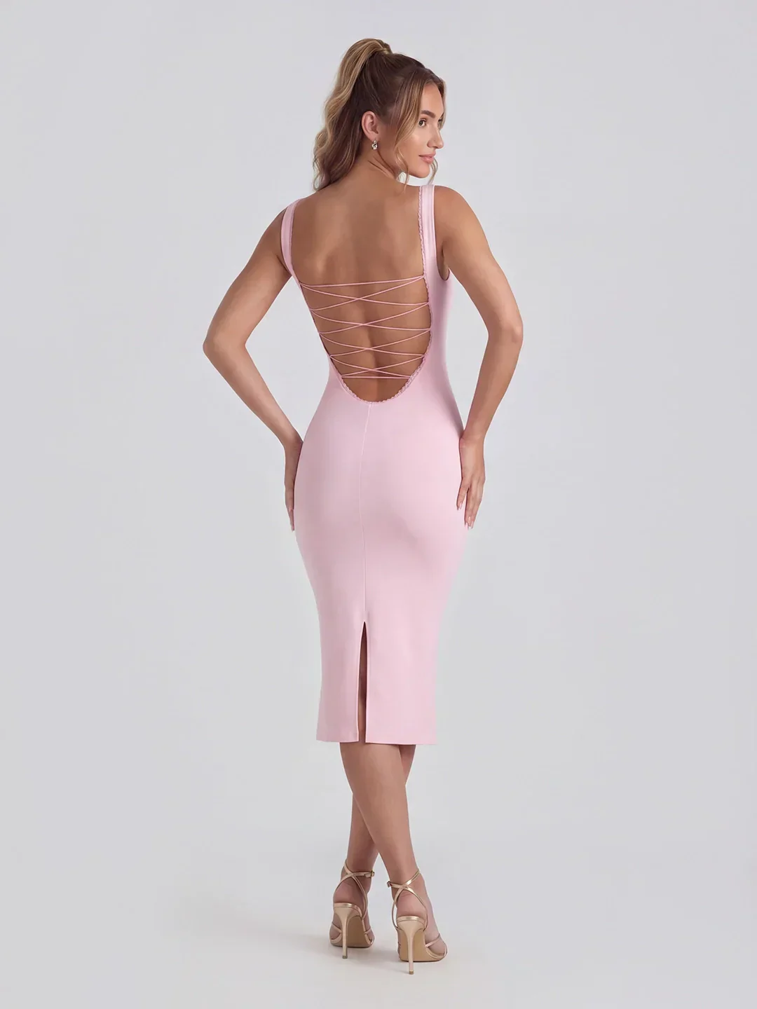 Lace Trimmed Backless Midi Dress - luluinthesky