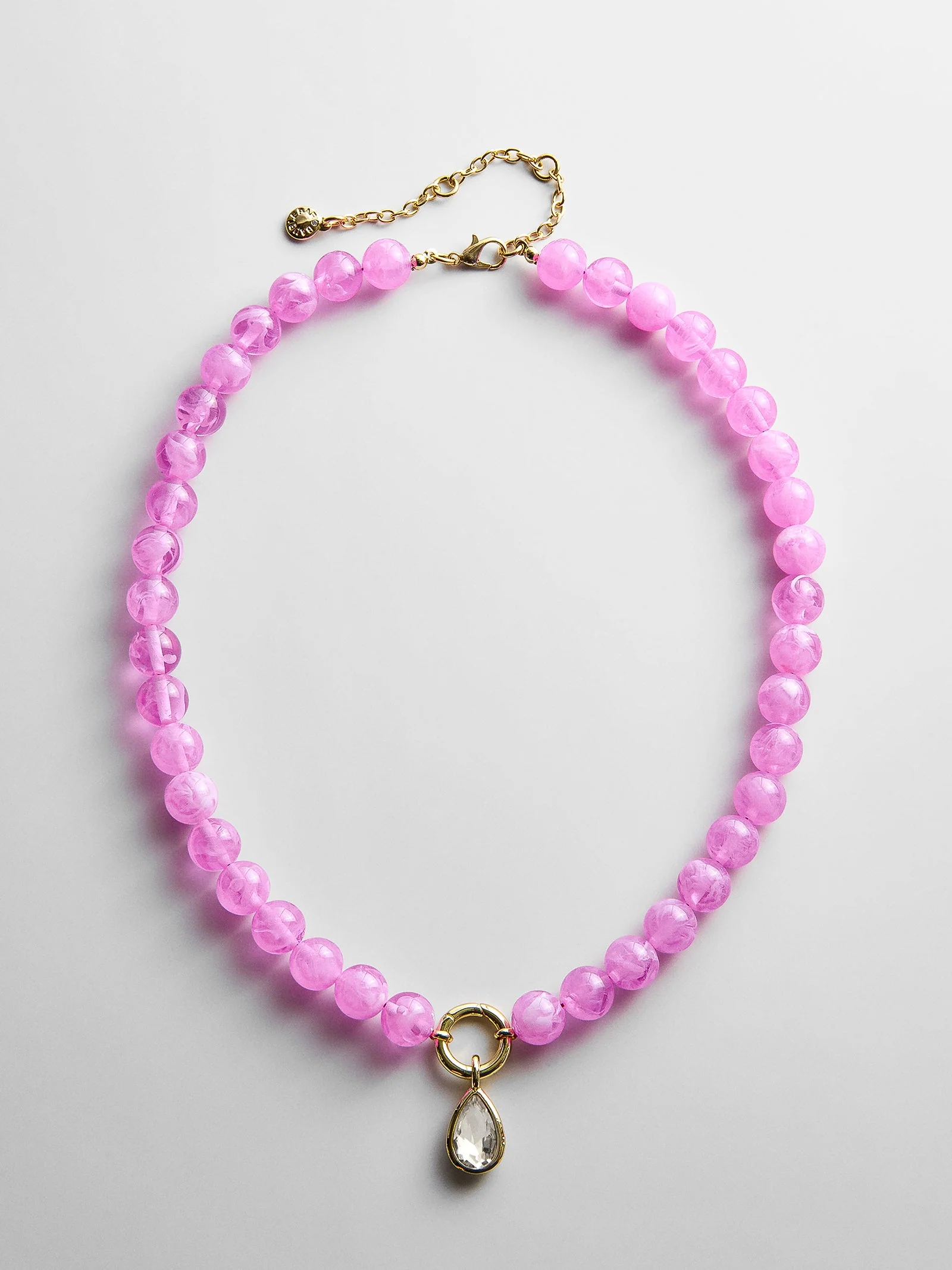 Janette Beaded Ring Necklace - Fuchsia Agate Bead