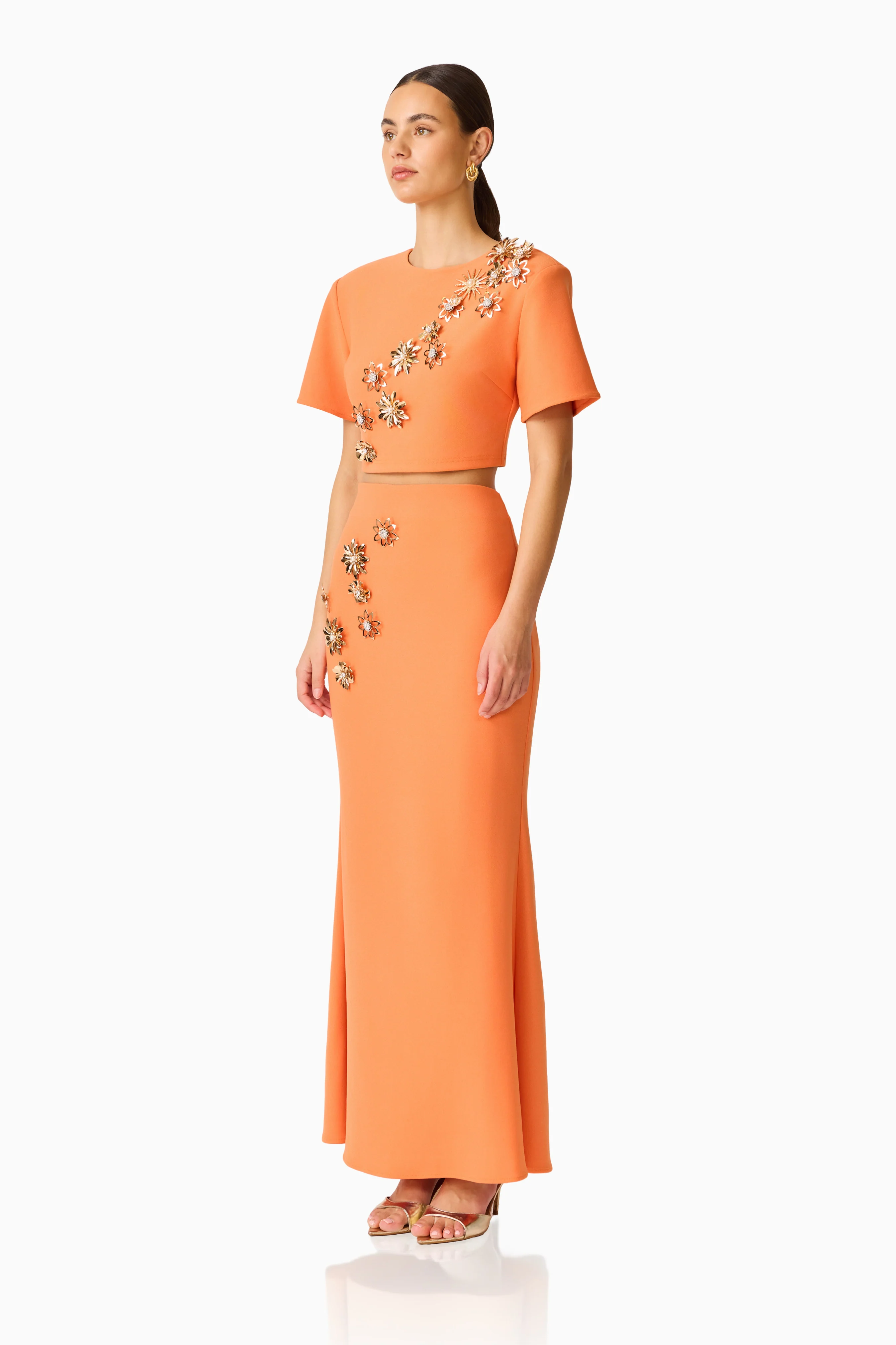 Solae Floral Top & Skirt Set in Orange