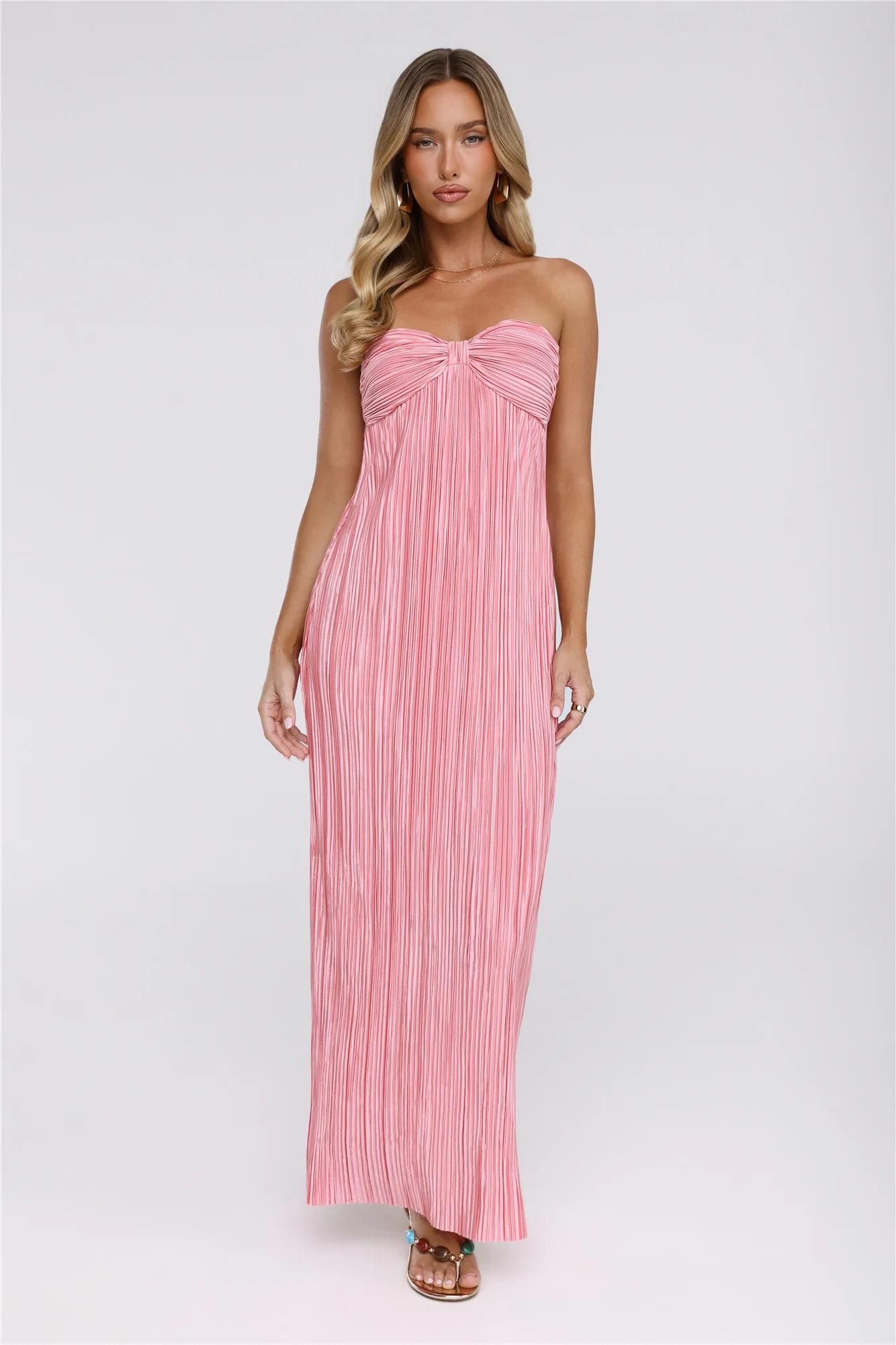 The Pretty Way Plisse Strapless Maxi Dress Pink