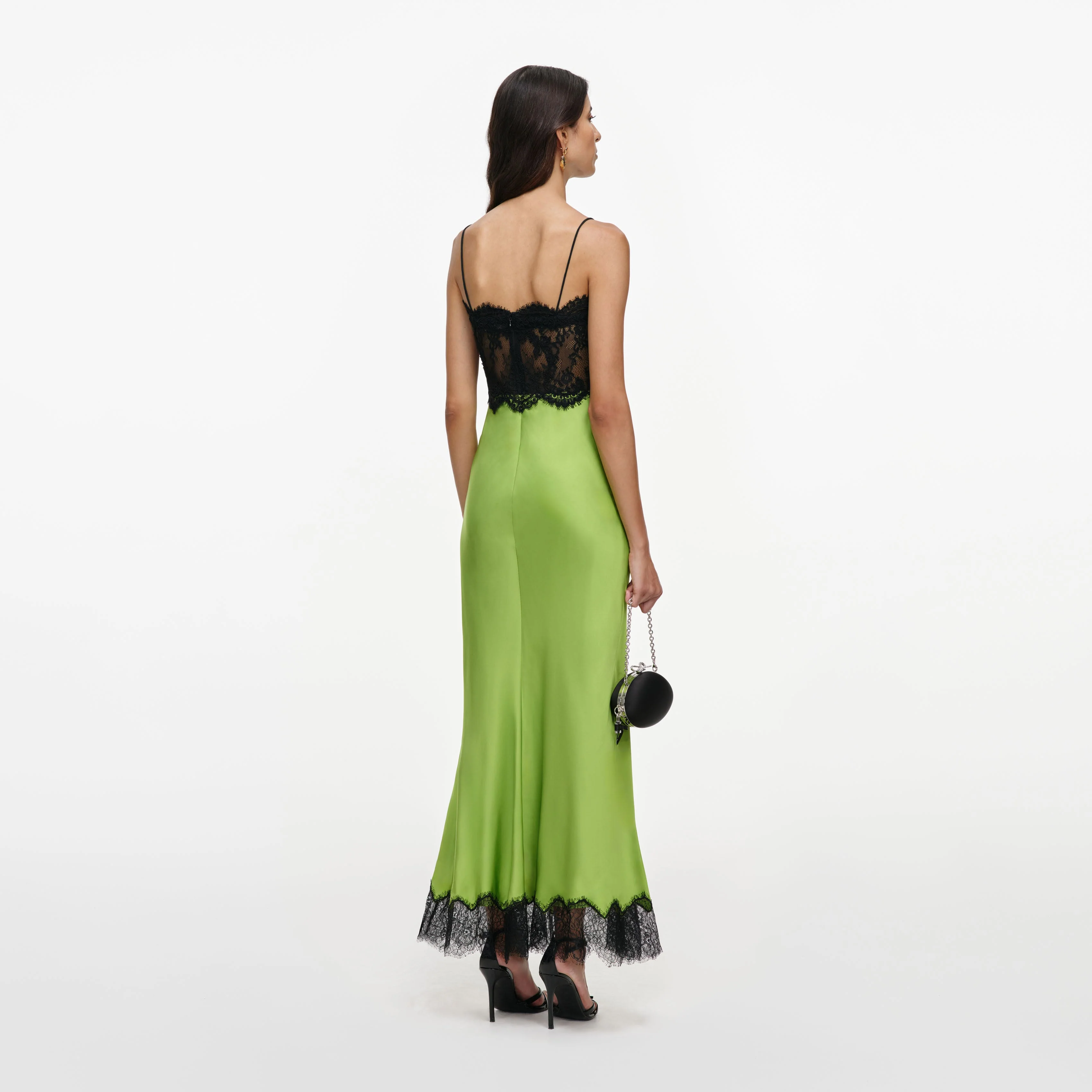 Green Satin Lace Midi Dress