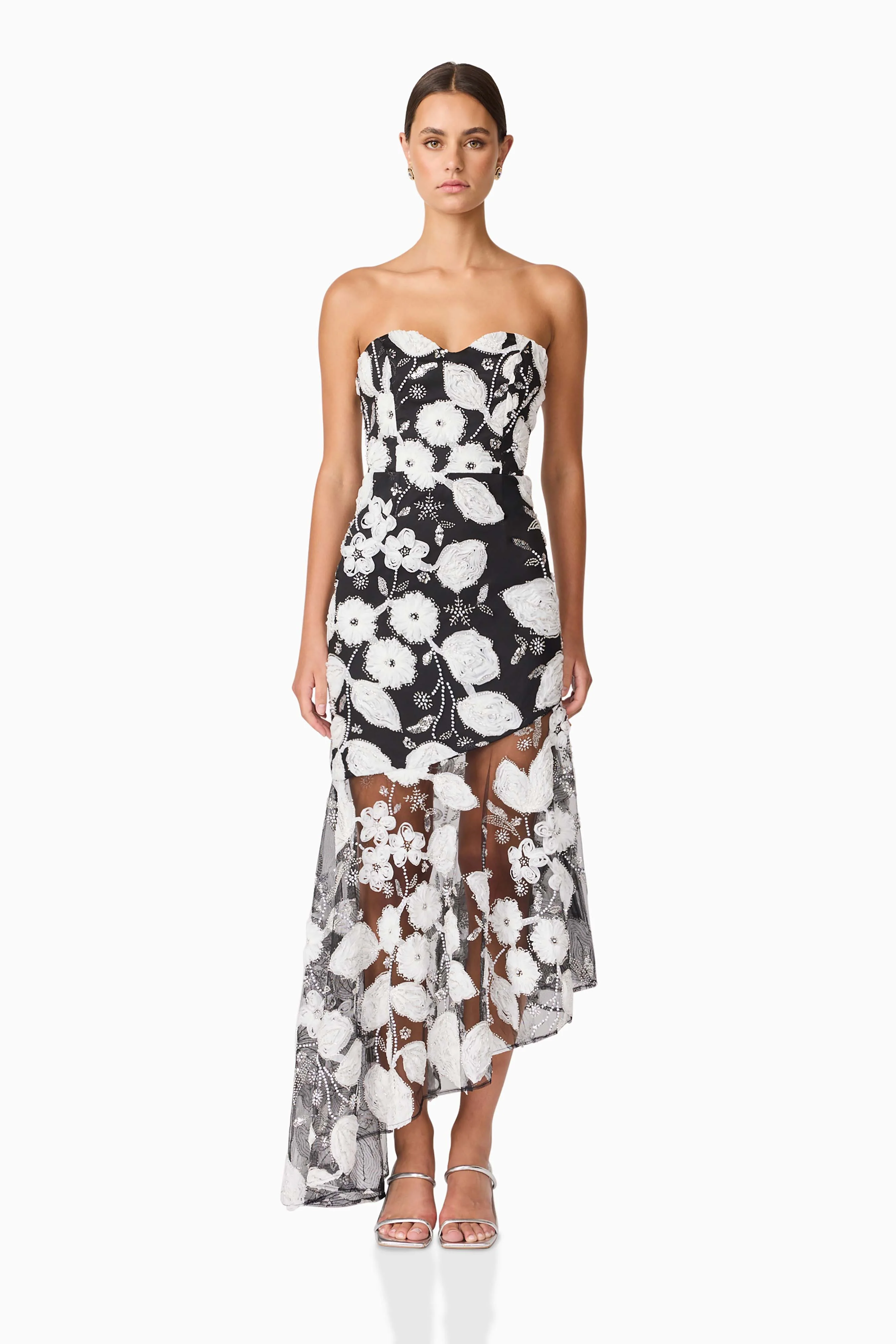 Carol Strapless Gown in Black & White
