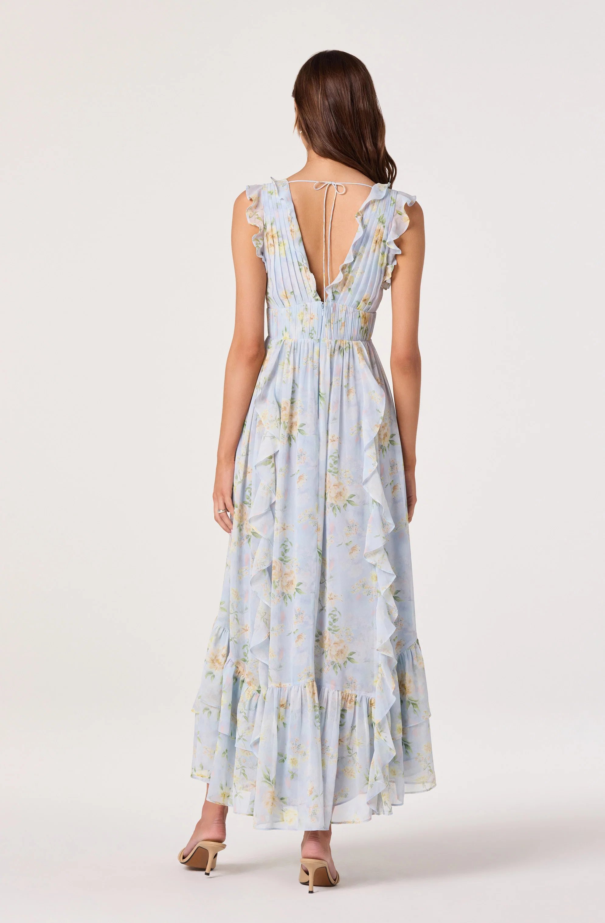 Kindra Ruffle Deep-V Maxi Dress