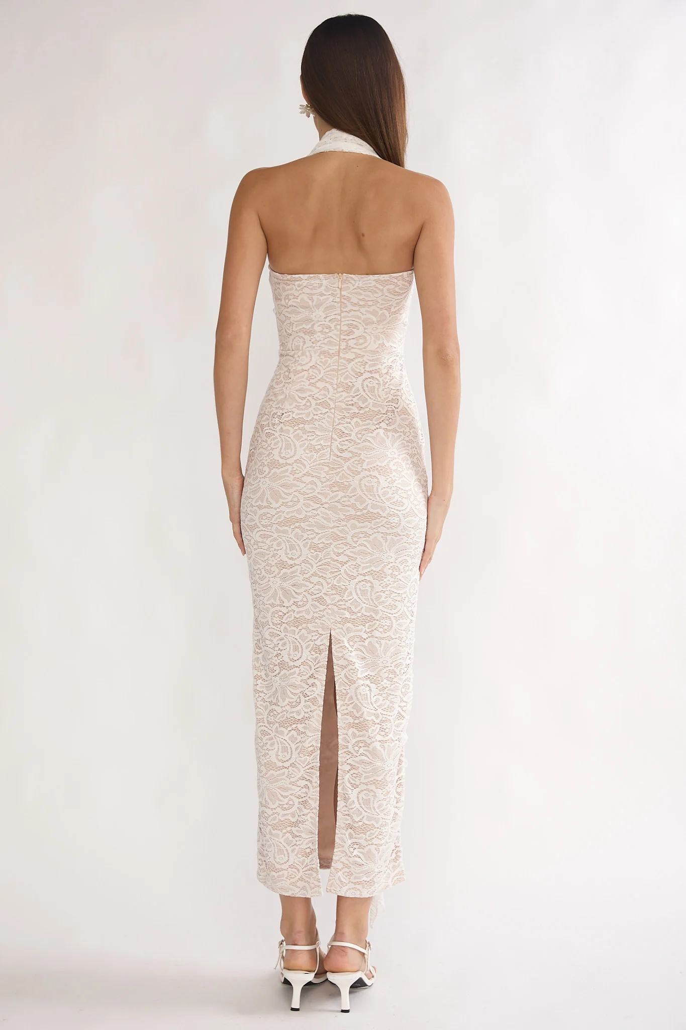 Chiavari Ruffle Trim Lace Maxi Dress White