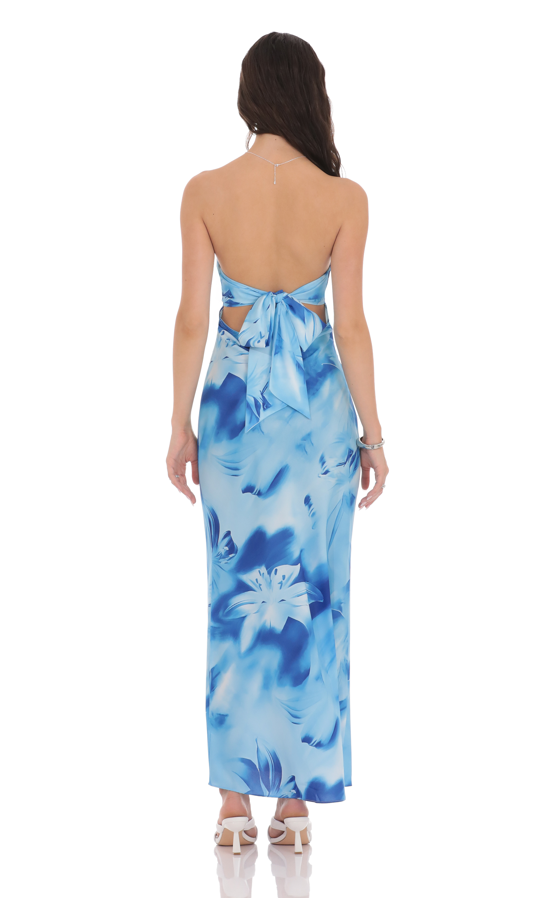 Floral Cutout Strapless Maxi Dress in Blue - luluinthesky