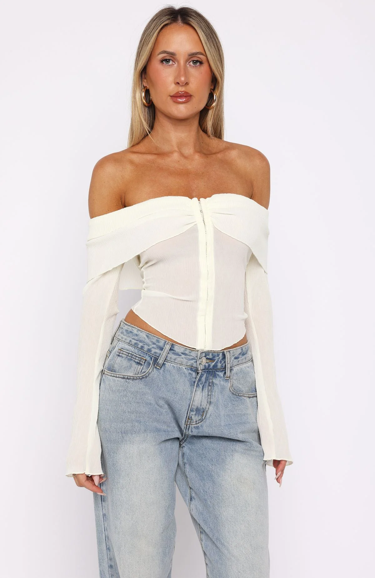 Mood Forever Long Sleeve Off Shoulder Top Cream