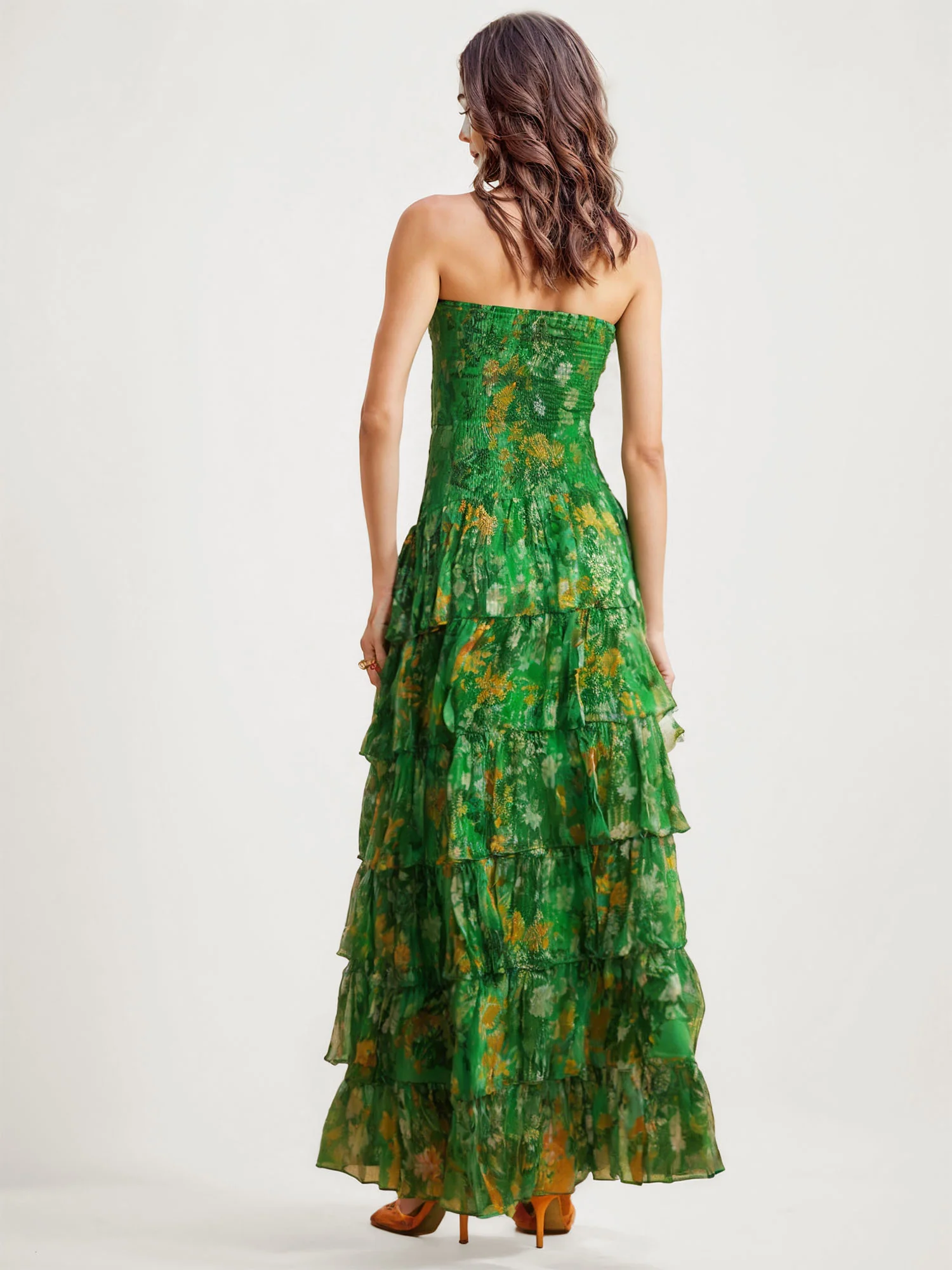 Tiered Green Floral Maxi Dress