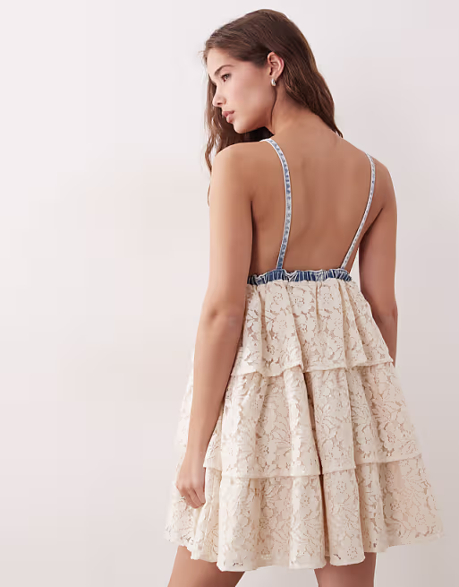 Miss Selfridge lace mix mini dress in blue wash