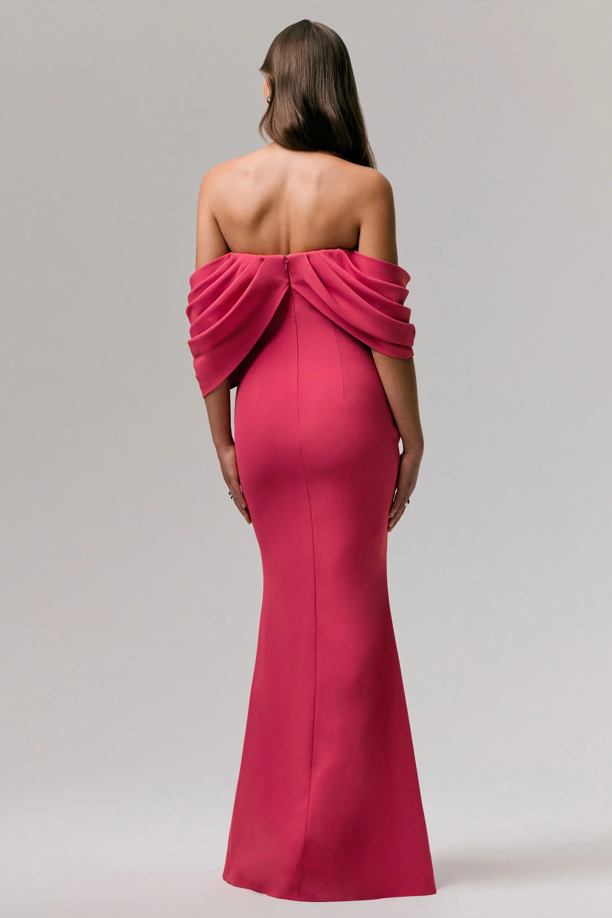 Serene | Hot Pink Draped Bardot Maxi Dress