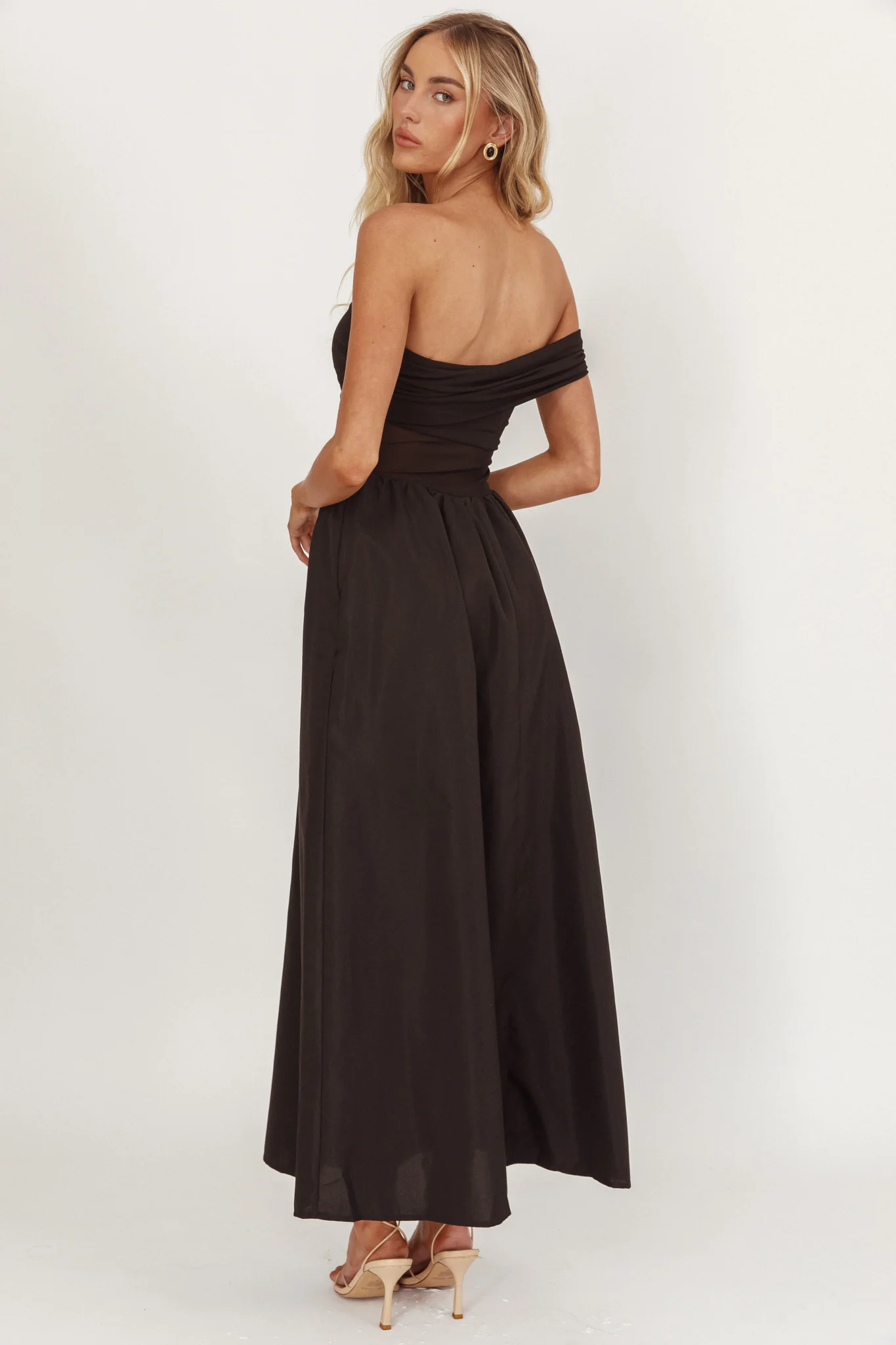 Uma One Sleeve Sheer Waist Midi Dress Black