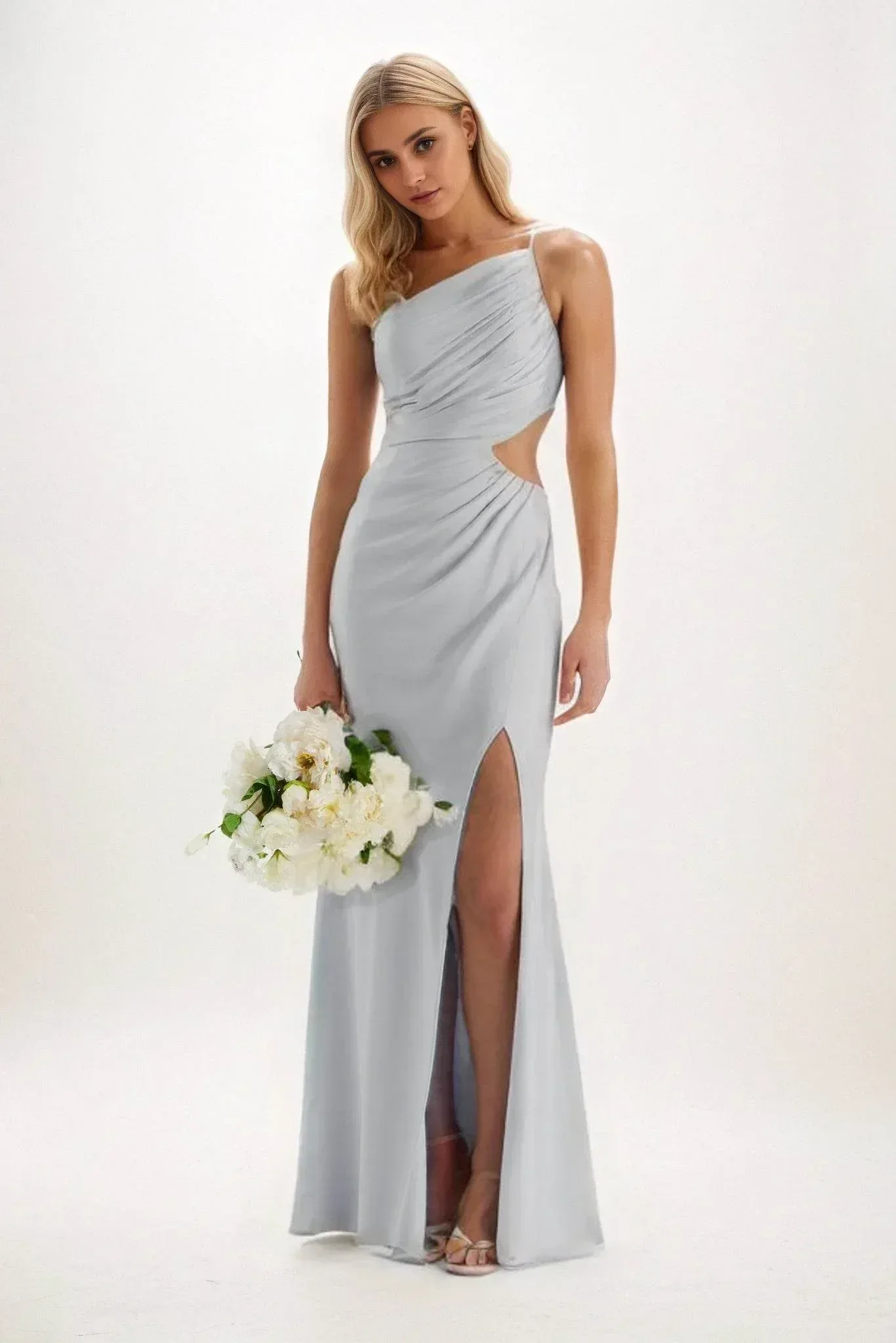 Sheath-Column Maxi Luxe Satin Bridesmaid Dress CB0842