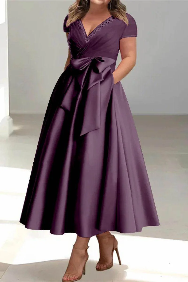 A Line V-Neck Mother of the Bride Dresses with Pockets CM0350