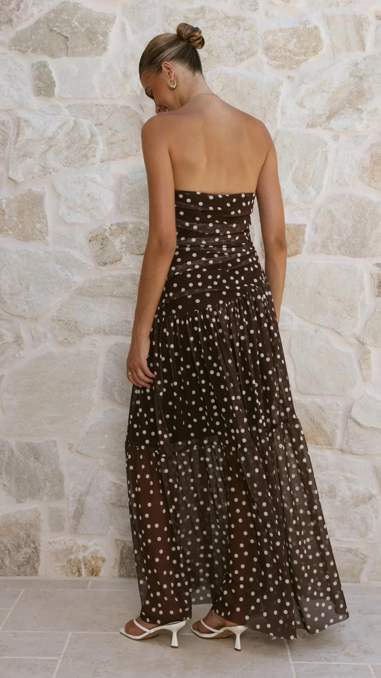 Riko Strapless Maxi Dress - Chocolate Polka
