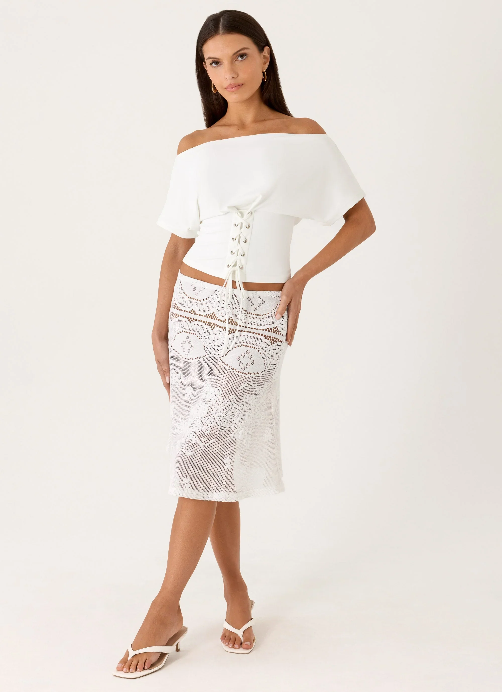 Yanna Midi Skirt White - luluinthesky