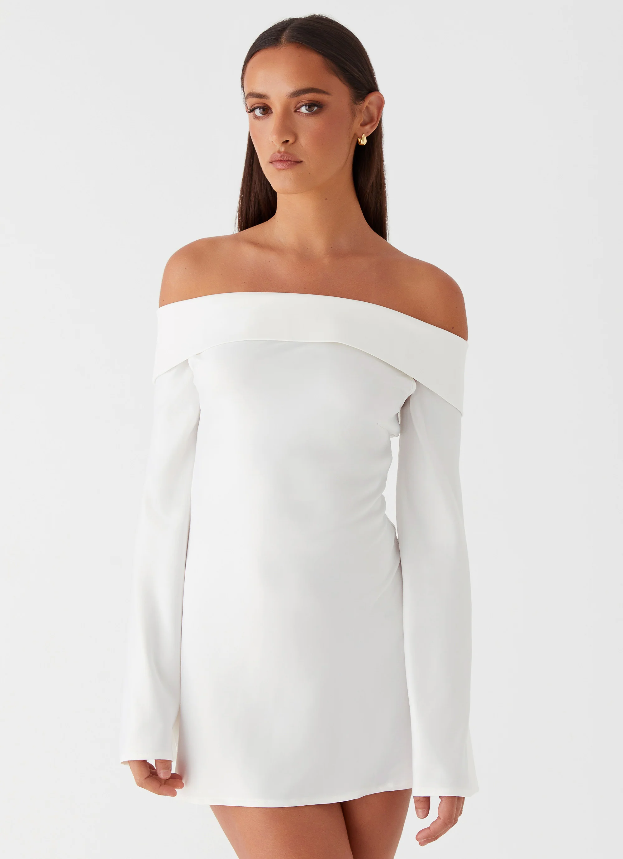 Lumina Long Sleeve Mini Dress - White - luluinthesky