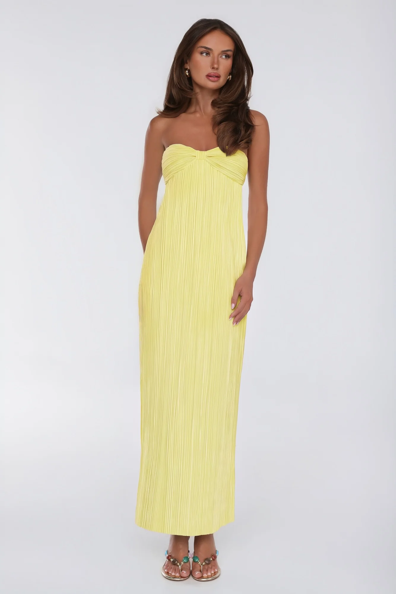 The Pretty Way Plisse Strapless Maxi Dress Yellow