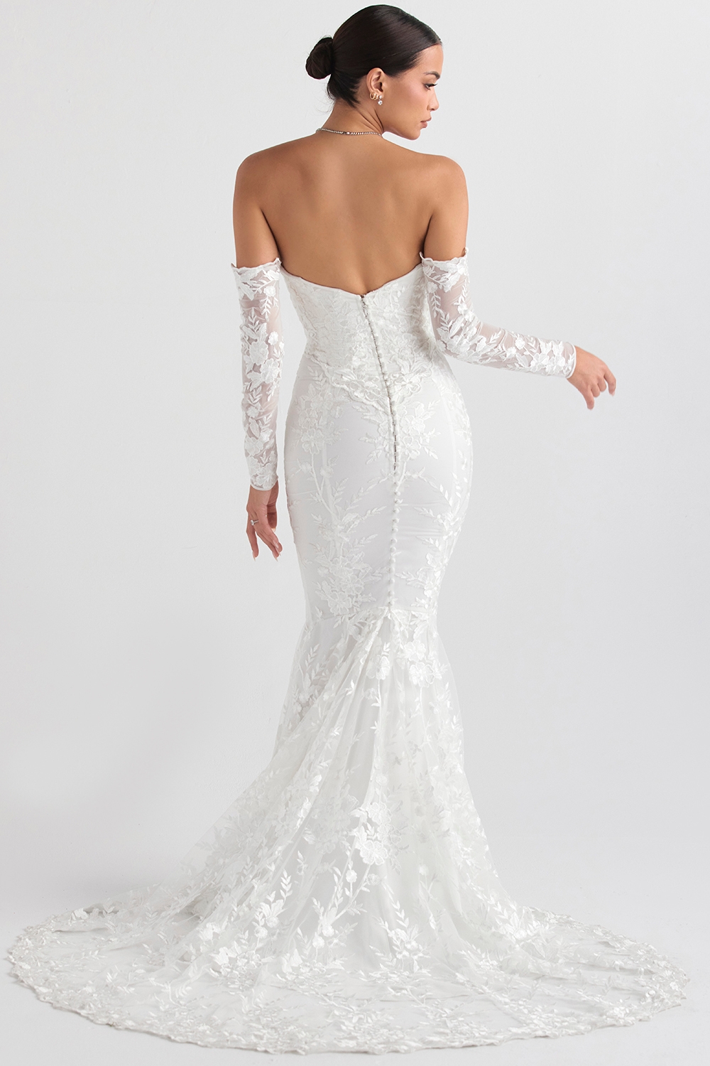 White Lace Long Sleeve Bridal Gown