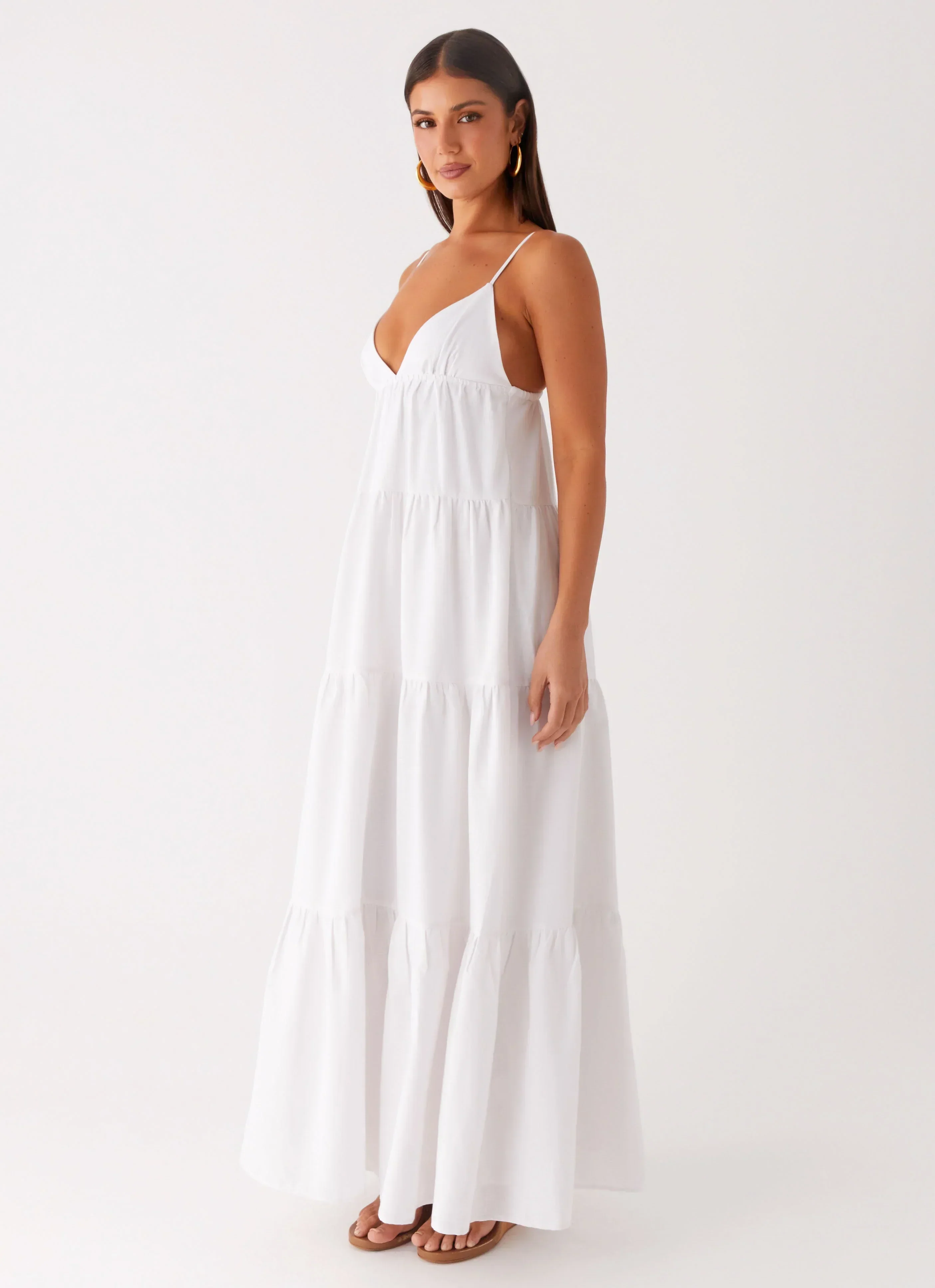 Lotty Linen Maxi Dress - White - luluinthesky