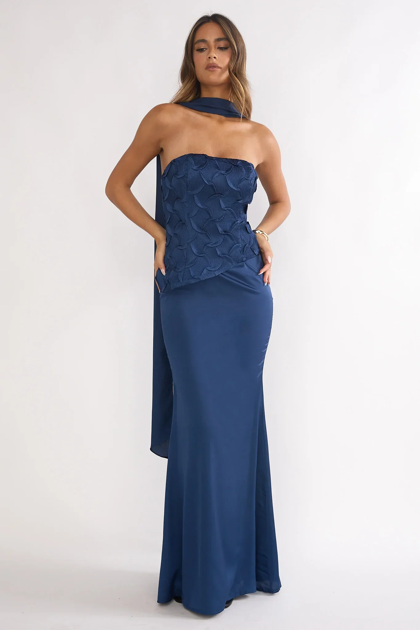 Veradis Strapless Scarf Maxi Dress Navy