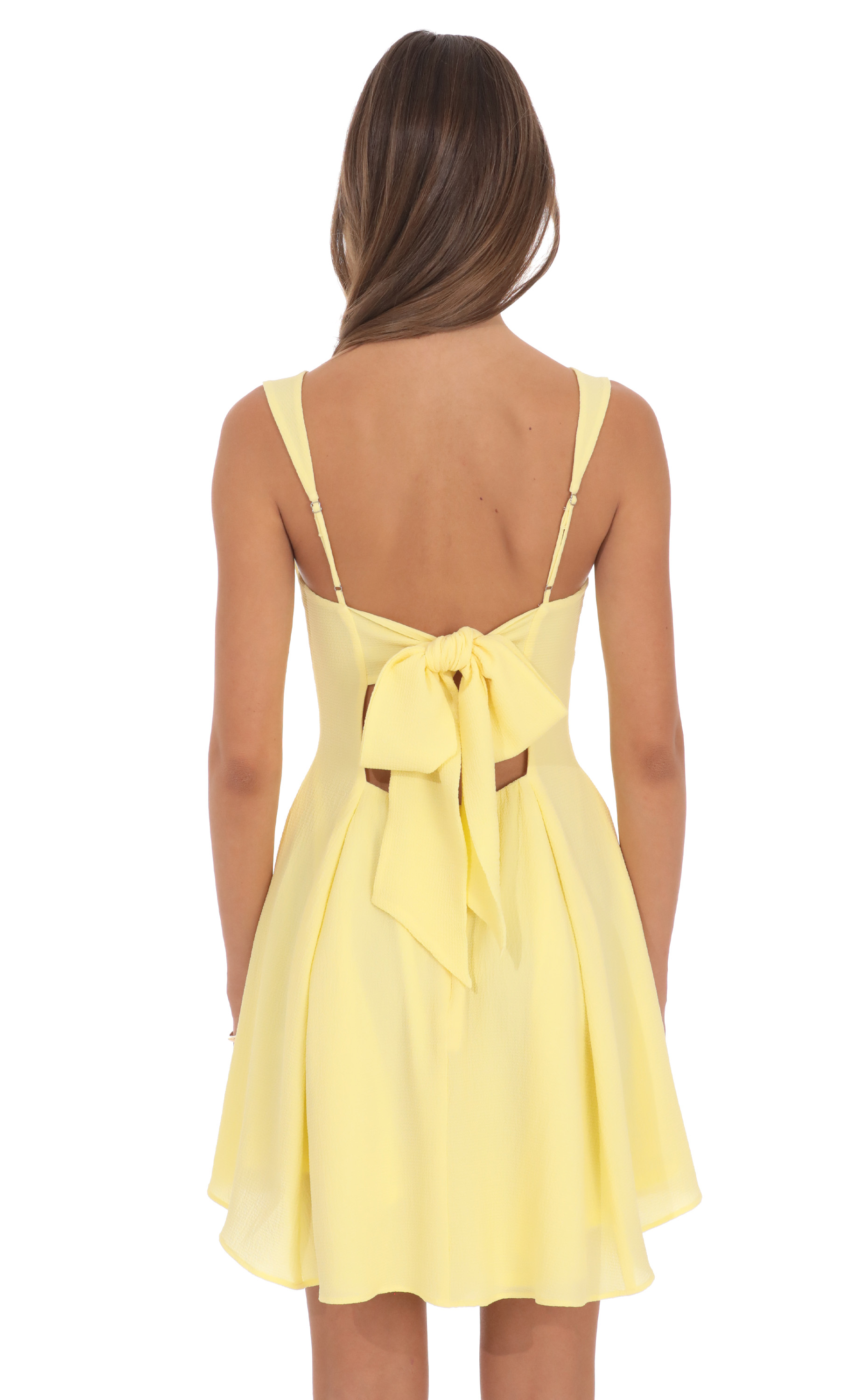 Back Bow Fit and Flare Dress in Pastel Yellow - luluinthesky