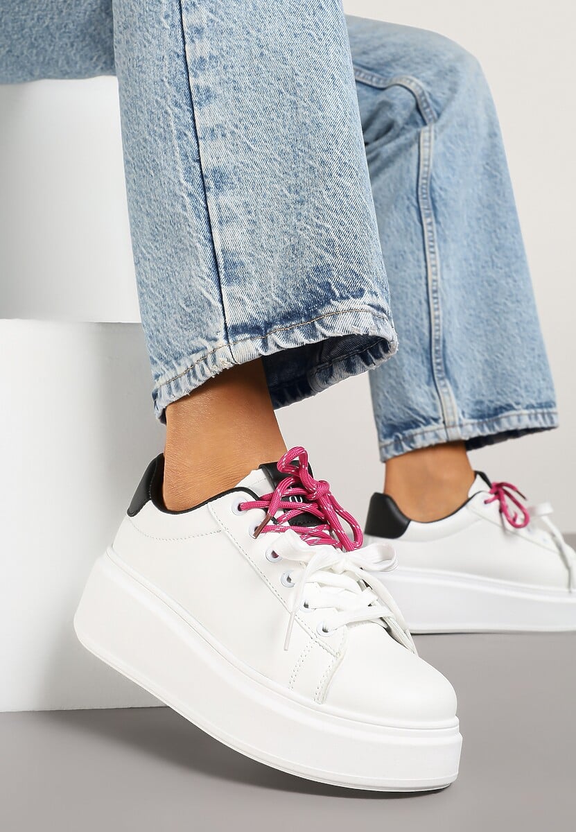 Biało-Srebrne Sneakersy z Podwójnym Sznurowaniem Zdivoria