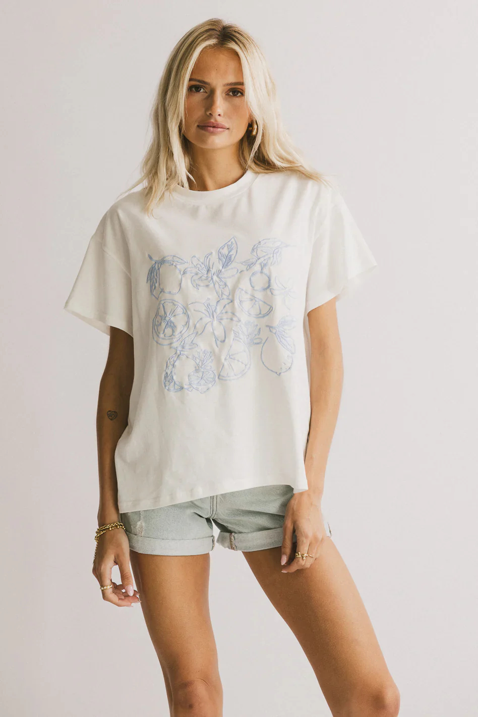 Citrus Embroidered Tee in Blue