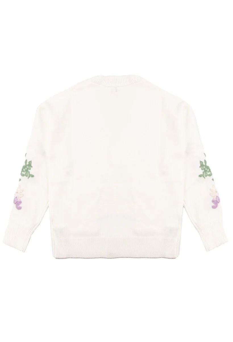 Floral Embroidered-Sleeve Cropped Cardigan