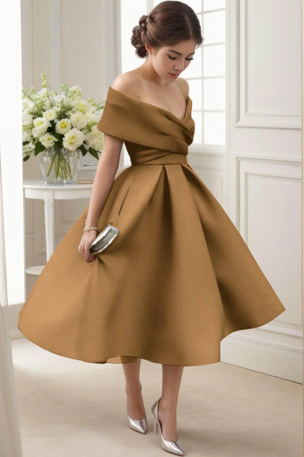 A-Line Tea Length Satin Graduation Dresses CS0556