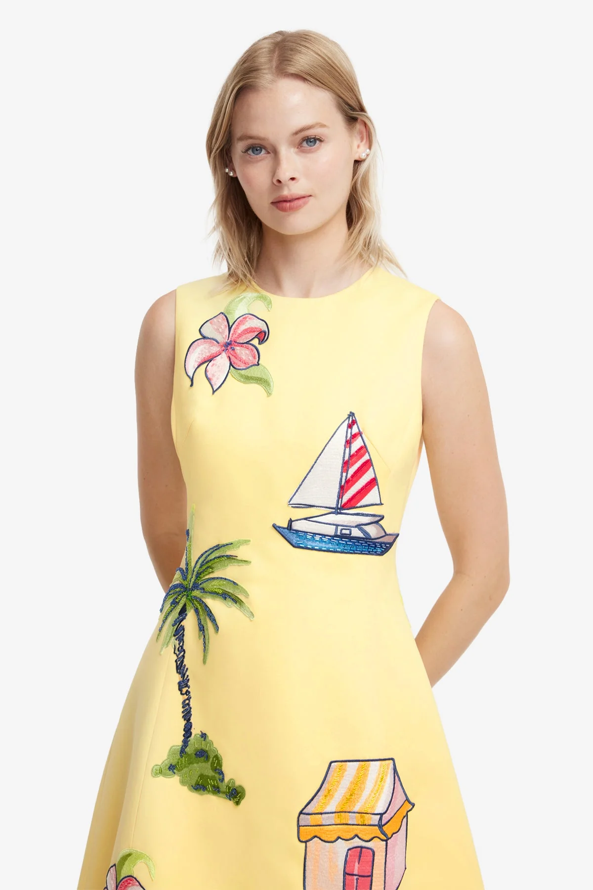 Cleo Embroidered Sleeveless Midi Dress - Havana Print