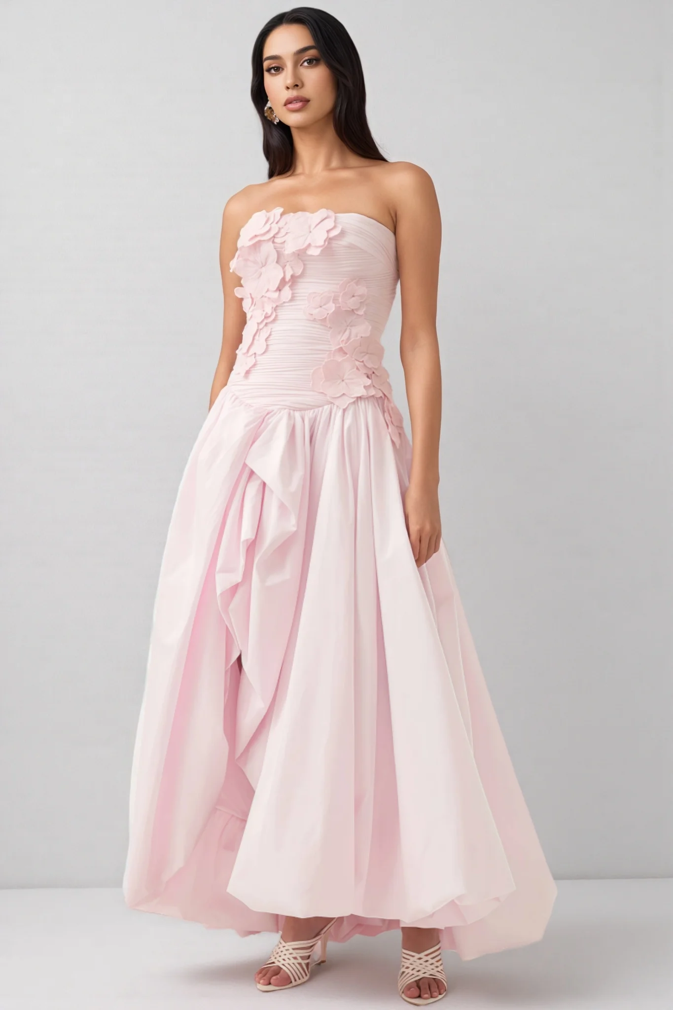 Eliahe Pink 3D Flower Split Maxi Dress