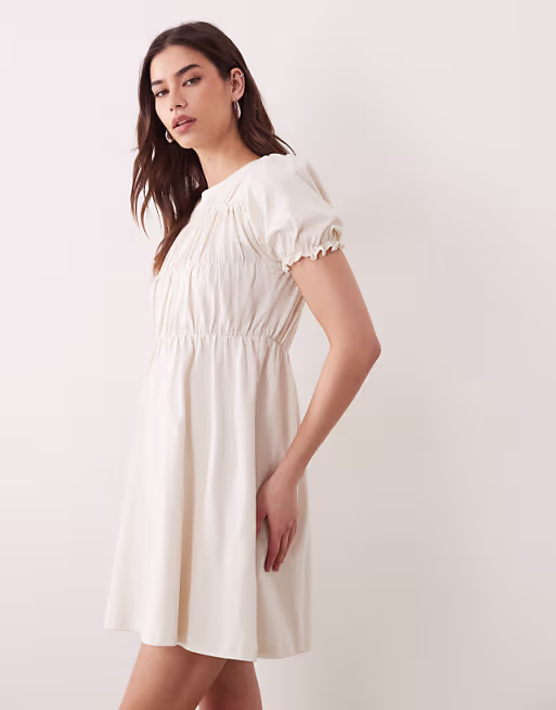 Miss Selfridge shirred smock mini dress in cream
