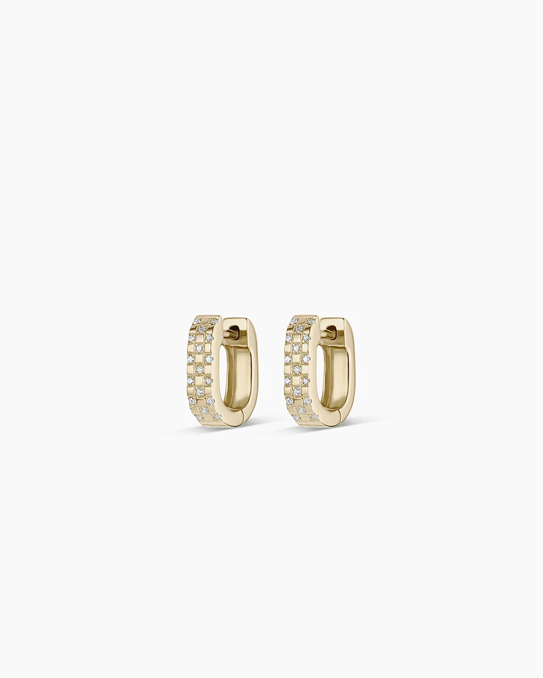 14K Diamond Checkered Mini Huggies